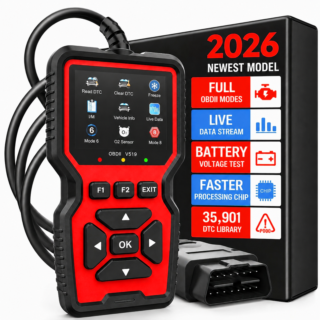V519 Obdii Scanner Công cụ chẩn đoán ô tô hạng nặng Đầu đọc mã động cơ Kiểm tra lại đèn động cơ