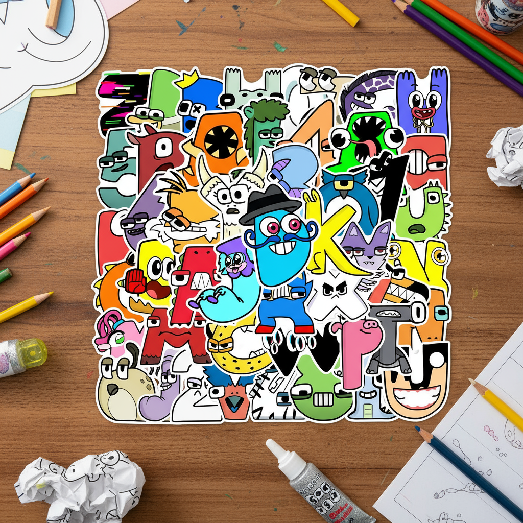 Bộ sưu tập 50 nhãn dán Graffiti Alphabet Lore - Decal chống nước cho Laptop, Mũ bảo hiểm, Bàn làm vi