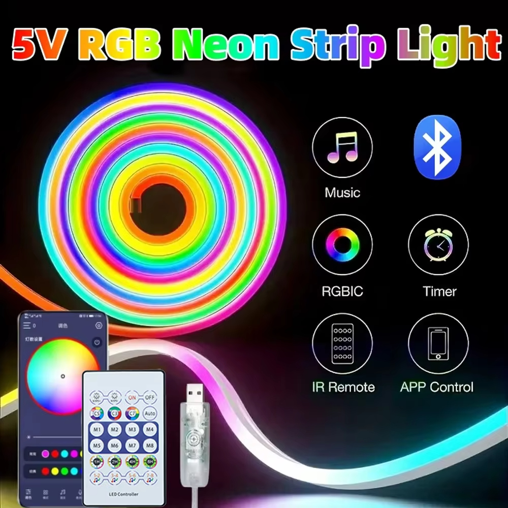 Dream Color RGBIC Neon LED Strip USB Powered Bluetooth APP Music Sync Rope Light cho bữa tiệc, Giáng