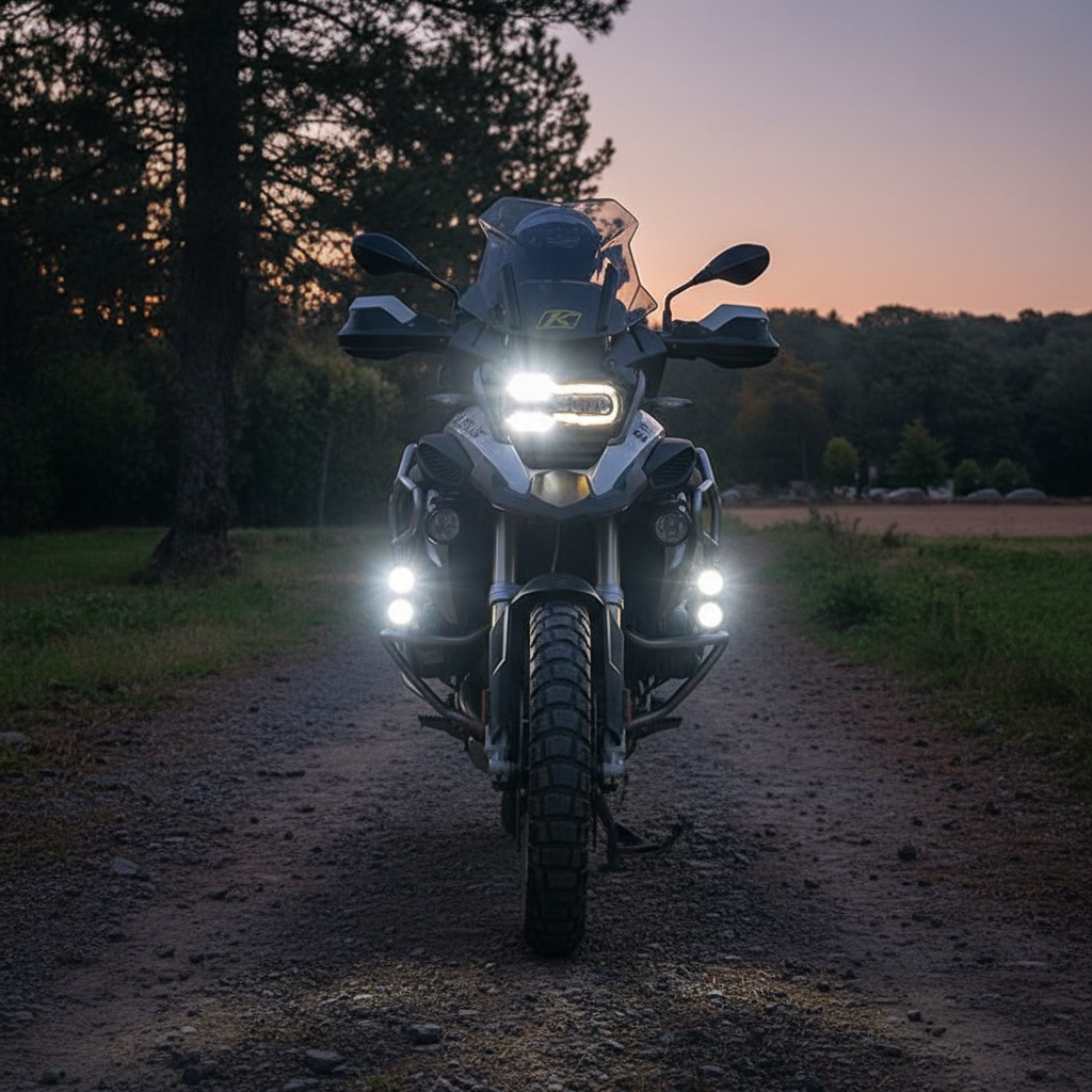 Đèn pha LED 4 mắt 4 ống kính hai màu cho xe máy, chống nước, đèn chiếu xa gần.