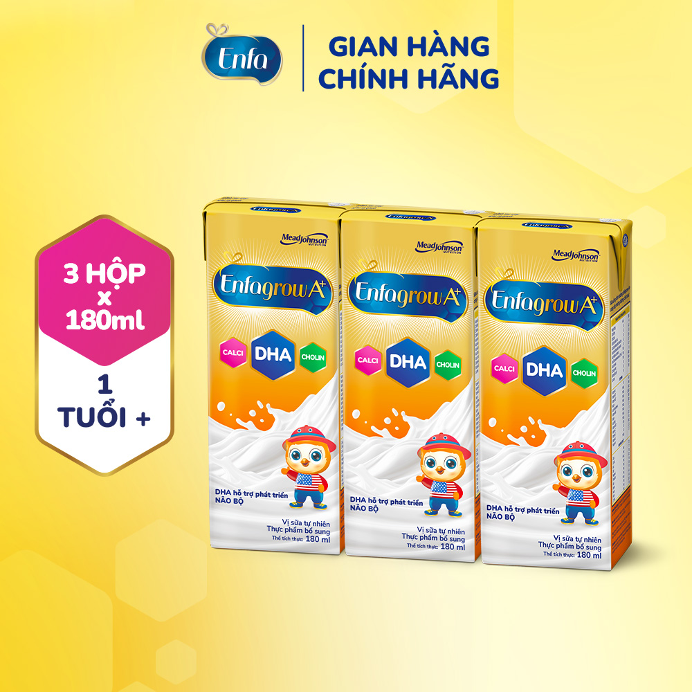 [Quà tặng không bán] Lốc 3 Hộp Sữa Pha Sẵn Enfagrow A+ 180ml với DHA Hỗ Trợ Phát Triển Não Bộ Cho Tr