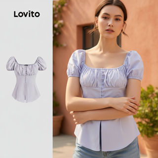  Lovito Áo sơ mi nữ cài nút trơn thanh lịch L124AD239 