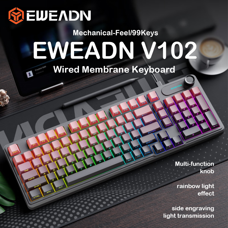 Bàn phím có dây EWEADN V102 Bàn phím chơi game Bàn phím máy tính có đèn nền RGB Chống bóng ma