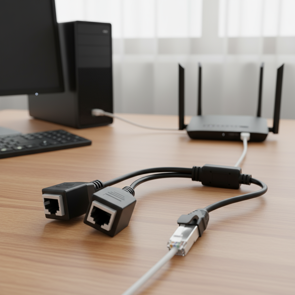 Bộ chia cổng RJ45 Ethernet từ 1 sang 2, cáp RJ45 đực sang đôi cái cho kết nối Cat5, Cat5e, Cat6, Cat