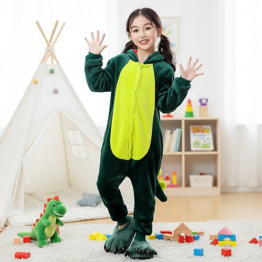 Dễ thương Bộ đồ liền thân khủng long cho trẻ em Áo ngủ hoạt hình động vật mùa đông cho bé trai và bé