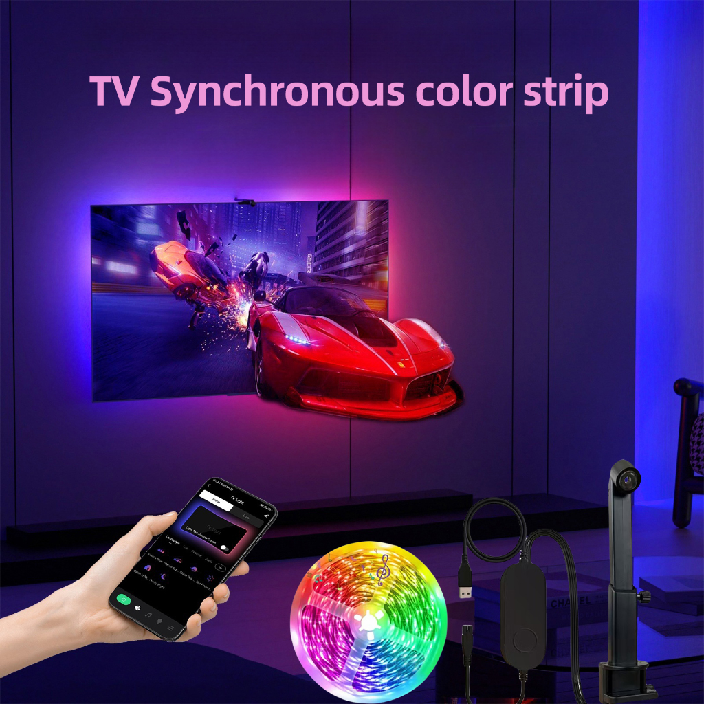 Dải đèn LED RGB-IC USB đồng bộ đèn nền TV, 3M/3.8M/5M màu, điều khiển camera & app, đèn chơi game số