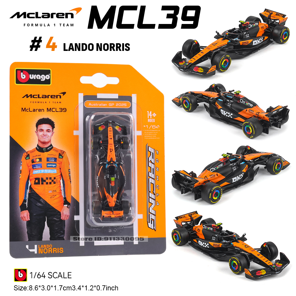 Bburago 1:64 McLaren F1 2025 MCL39 #4 Lando Norris #81 Oscar Piastri mô hình xe dành cho trẻ em làm 