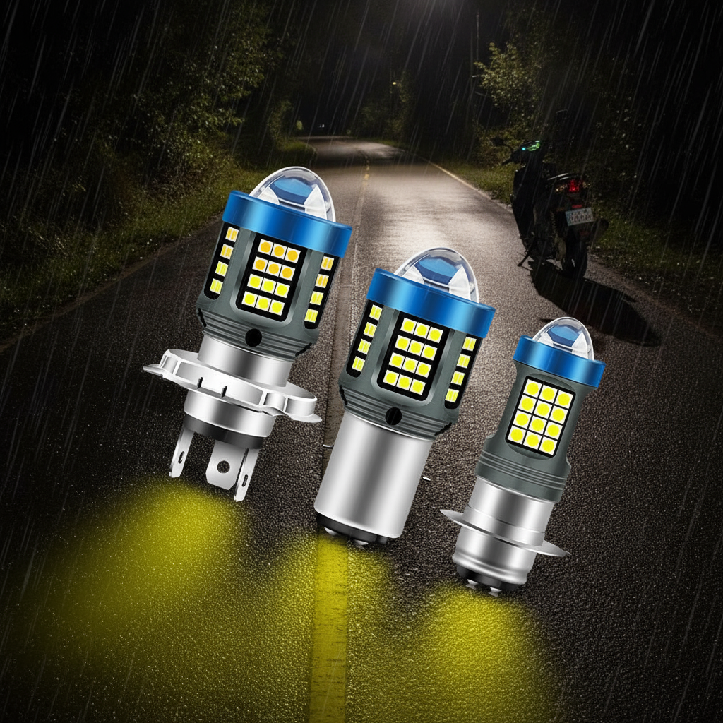 Đèn pha LED 66SMD H4 BA20D P15D | 3000LM Hai màu Sáng cao/thấp 12V-80V cho xe điện scooter