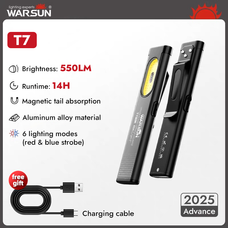 Đèn làm việc LED COB WARSUN T7 PRO mini sạc lại dùng cho cắm trại sửa chữa khẩn cấp