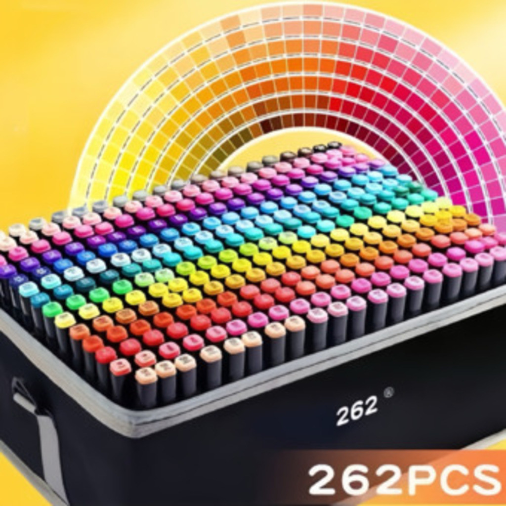 Bộ bút dạ hai đầu 262 màu kèm hộp đựng, dùng cho vẽ acrylic