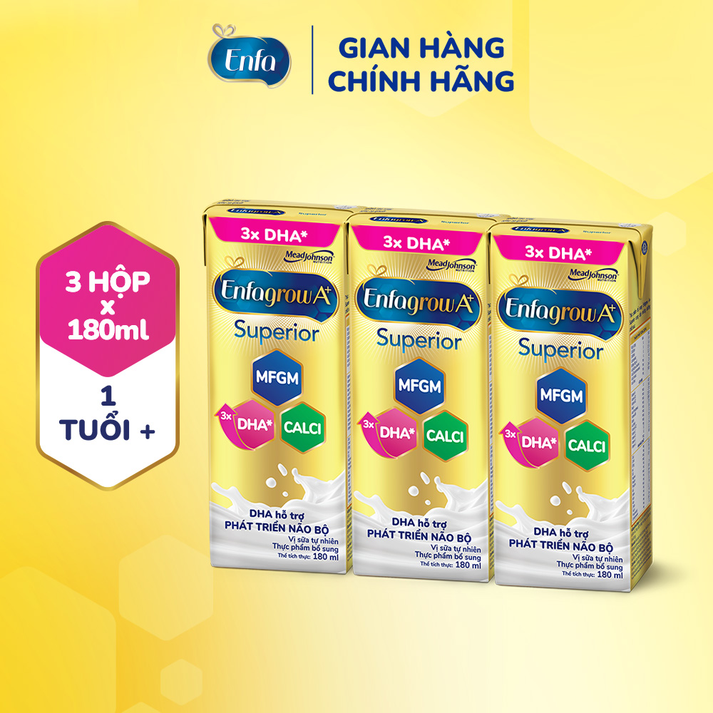 [Quà tặng không bán] Lốc 3 Hộp Sữa Pha Sẵn Enfagrow A+ Superior 180ml với DHA Hỗ Trợ Phát Triển Não 