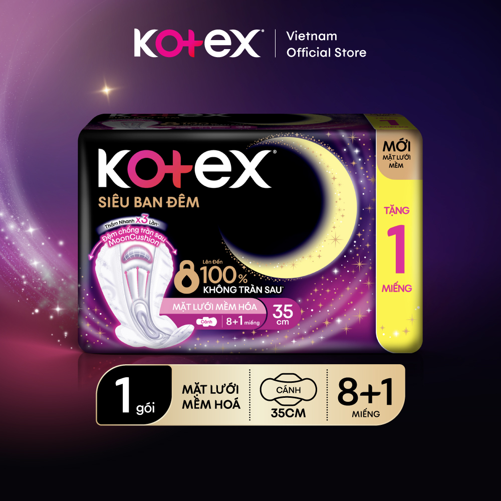 Băng vệ sinh Kotex Siêu Ban Đêm Mặt Lưới 35cm (8+1) miếng