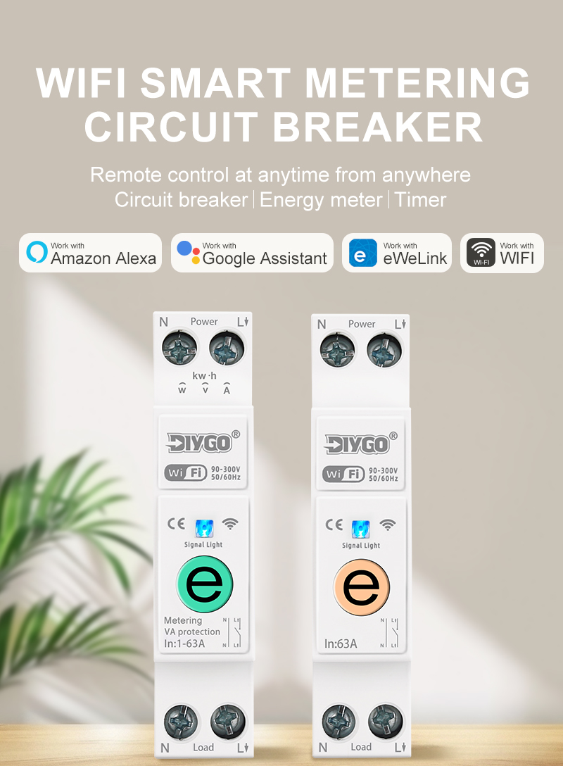 63A 1P+N Mini Din Rail eWeLink WiFi Công tắc thông minh Bộ ngắt mạch Điều khiển từ xa bằng giọng nói