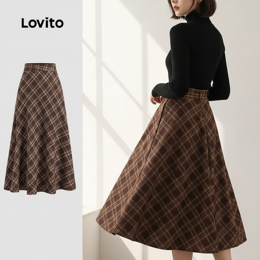 Lovito Váy nữ vải phối kẻ sọc thanh lịch LBL22556