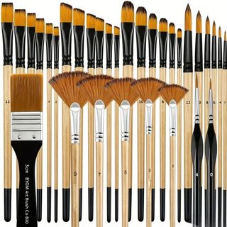  Bộ 32 Cọ Sơn Nghệ Thuật Lông Nylon Cao Cấp - Tròn/Dẹt Bầu/Dẹt/Quạt/Nghiêng/Chi Tiết cho Sơn Acrylic