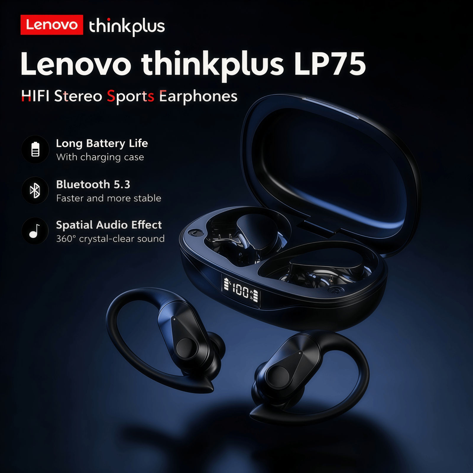 Tai nghe Lenovo LP75 Tai nghe Bluetooth không dây Tai nghe HiFi Audio ENC Gọi Giảm tiếng ồn Tai nghe