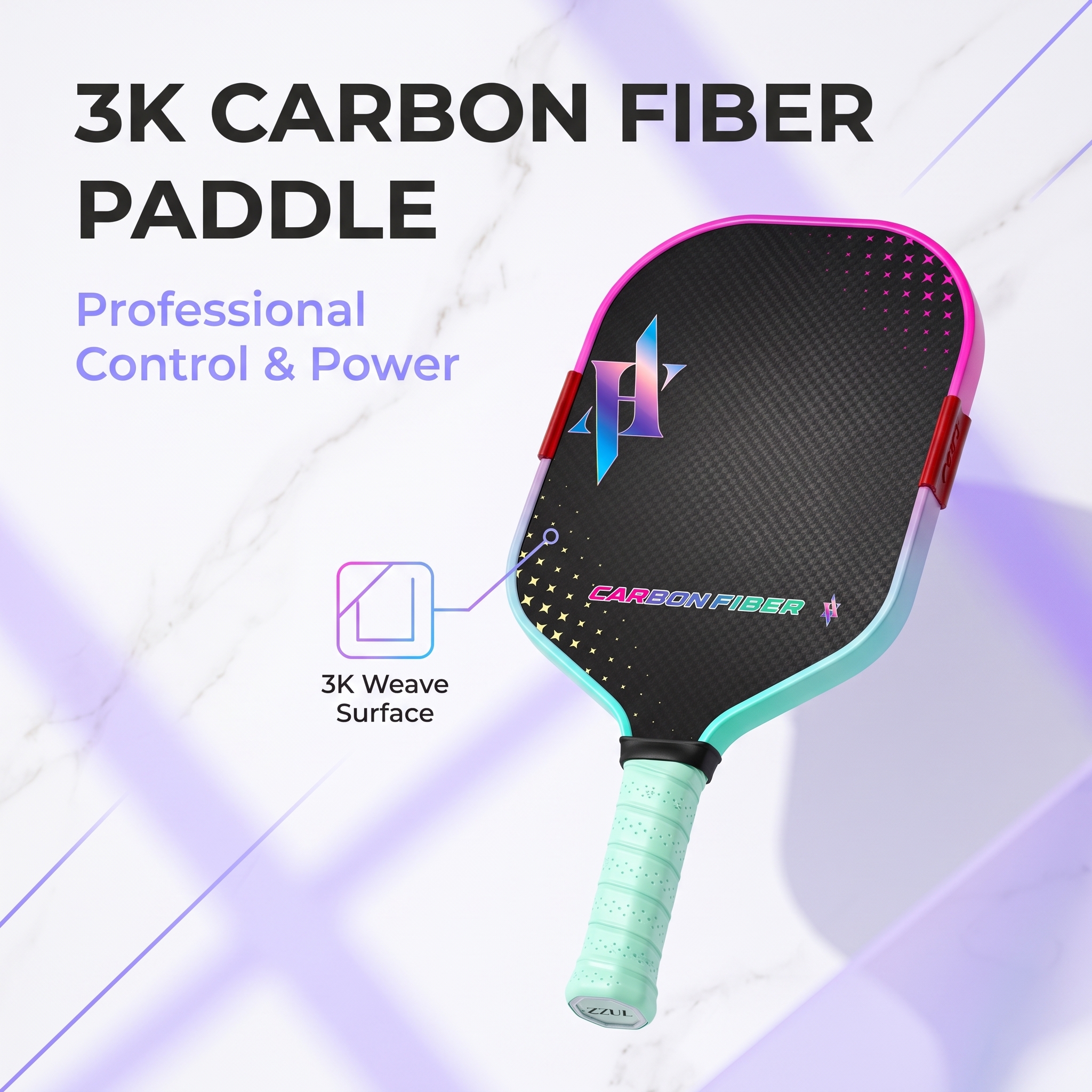 Vợt Pickleball ZZUL Starry A 3K Carbon Fiber viền trọng lượng phân cấp, vợt chuyên nghiệp