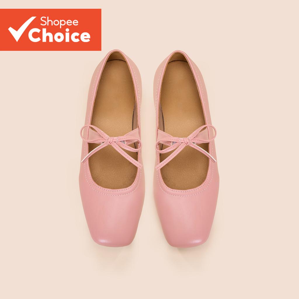 (Refine) Nữ Vintage Ballet Flats Giày Ba Lê Nơ Xuân Hè Hồng Ballet Flats LR13E423