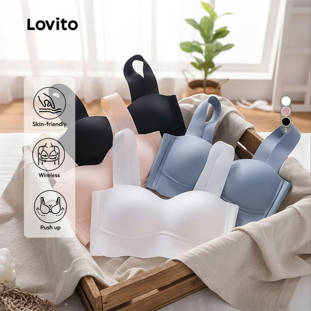  Lovito Bralette Nữ Gợi Cảm Áo Ngực Không Đường May Thoáng Khí Có Khóa Cài LNL43215 