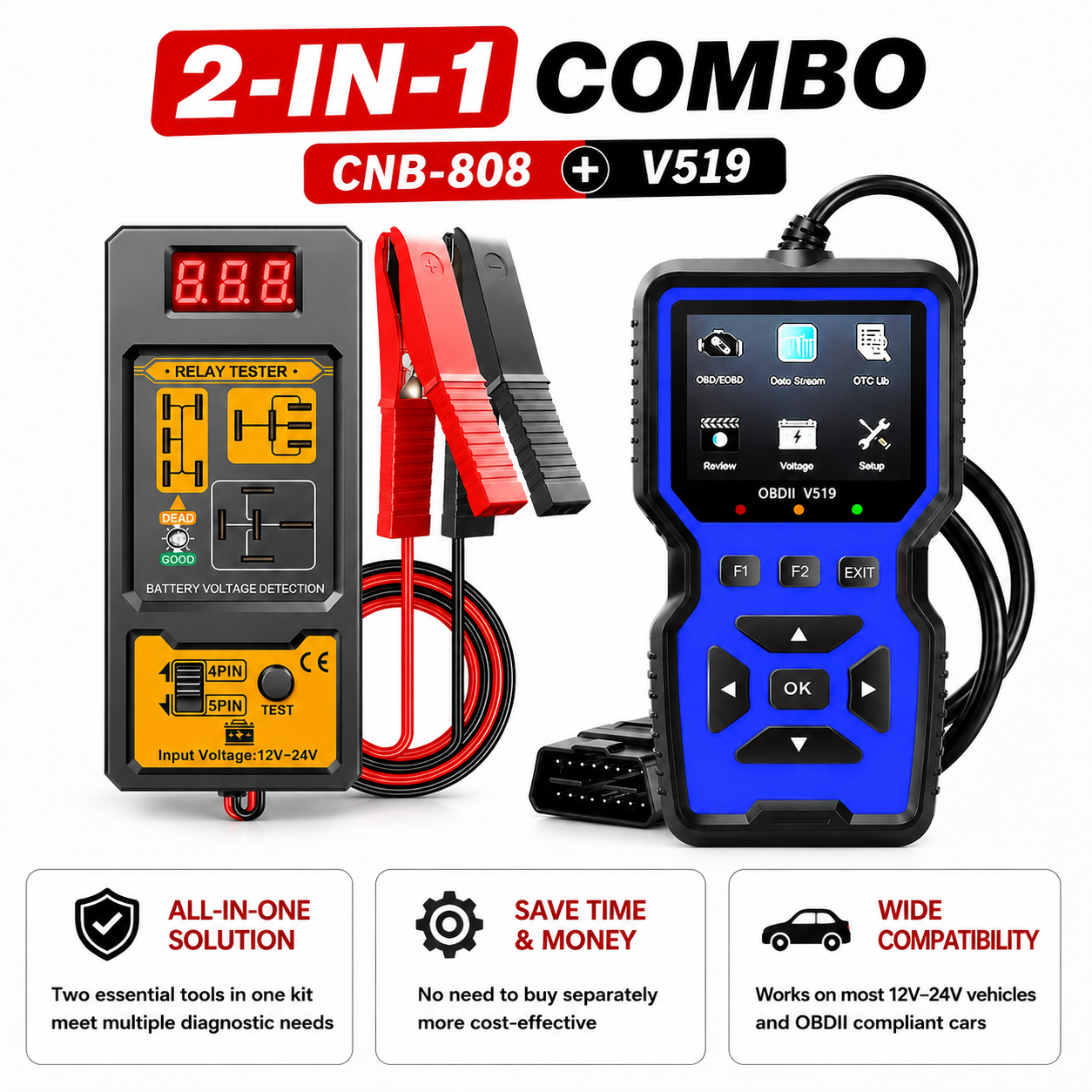 El-5048 Tpms Reset Tool & V519 Obd2 Scanner Combo Công cụ chẩn đoán ô tô Cảm biến áp suất lốp Relear