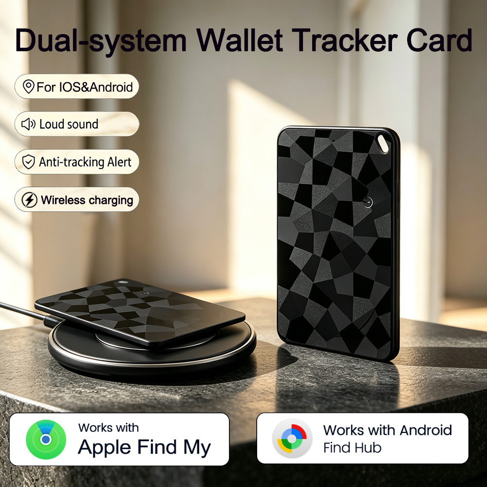 Thẻ định vị ví thông minh sạc lại được, hệ thống kép GPS, tương thích với Apple Find My & ứng dụng F