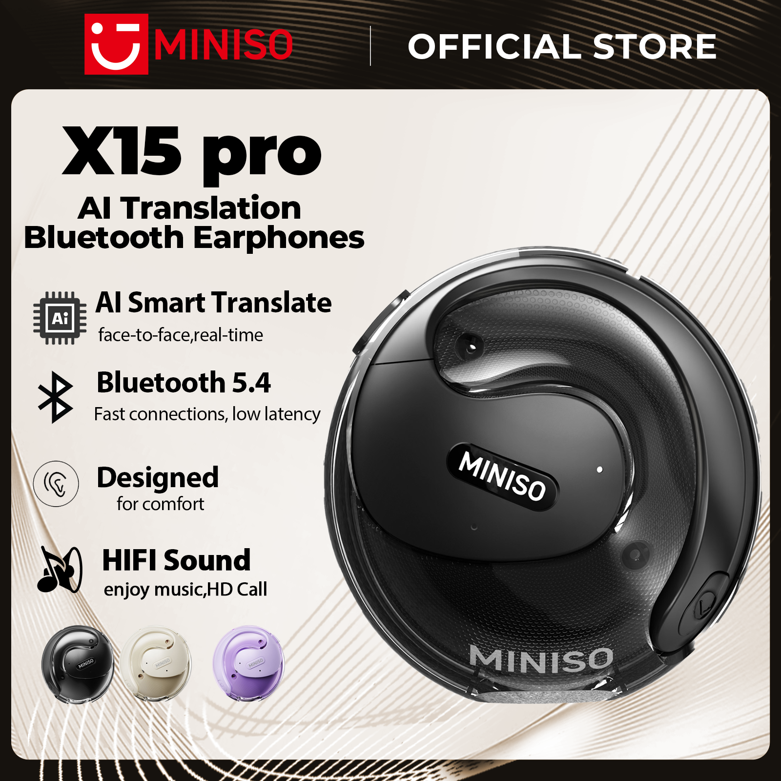 Tai nghe MINISO X15 Pro AI Translator Earbuds Tai nghe khử tiếng ồn Cuộc gọi HD có dây buộc Tai nghe