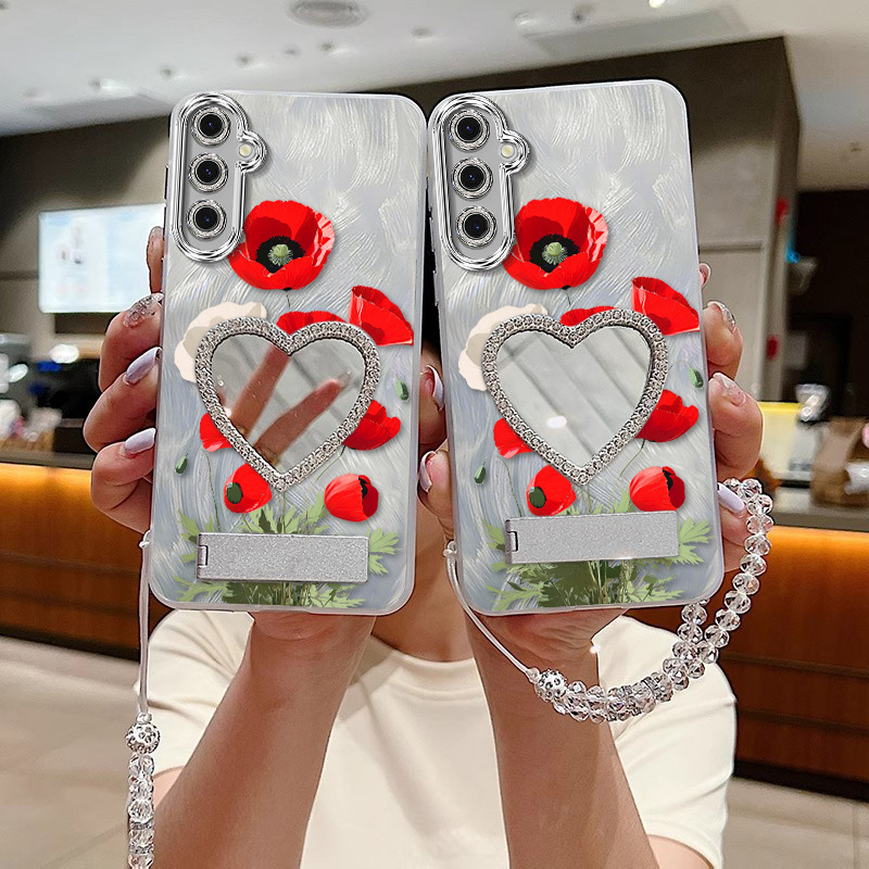 Ốp lưng cho Galaxy S24 Plus/S25/S25 Plus/S23 FE/S24/S24 FE (4 cái: Ốp điện thoại hoa lạ + dây đeo + 