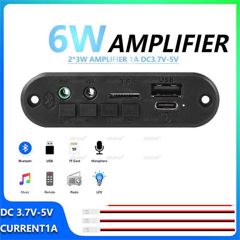 Bảng mạch khuếch đại Bluetooth Mini 6W 2×3W, Bộ giải mã âm thanh Bluetooth 5.0, Bộ phát MP3, USB, TF