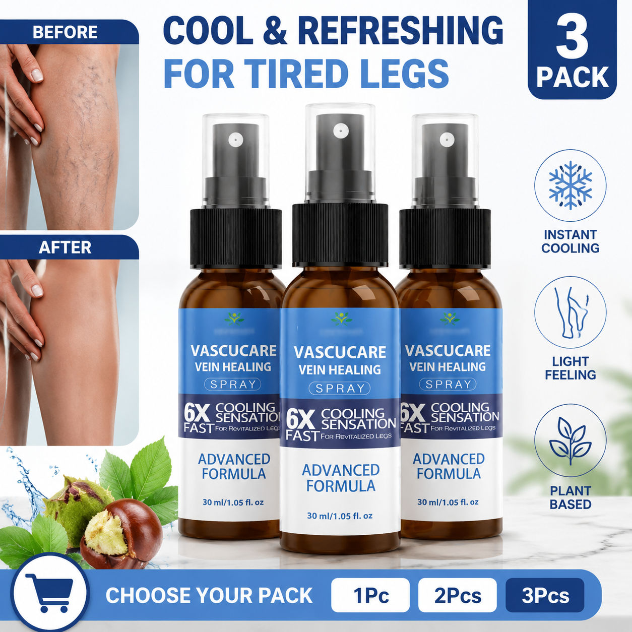 Xịt Chăm Sóc Chân Làm Dịu Menthol Horse Chestnut 30ml - Làm Mát, Hỗ Trợ Tuần Hoàn