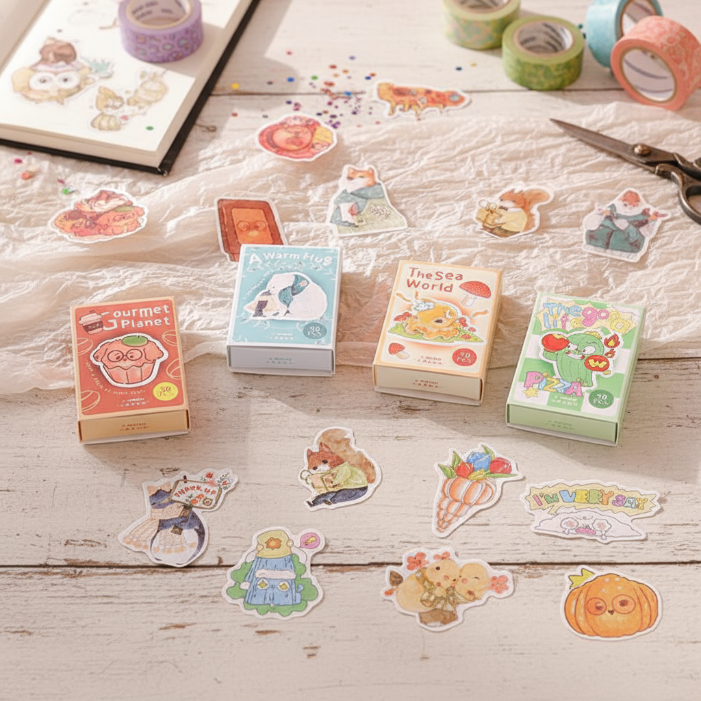 50 miếng dán hộp quẹt hoạt hình và dễ thương - Bộ dán hình động vật mini cho DIY, lập kế hoạch và tr
