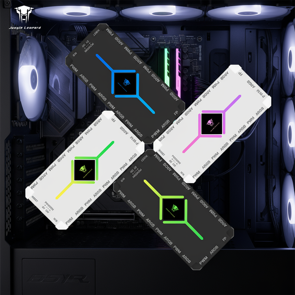 Jungle Leopard 5V 3PIN ARGB 4 Pin PWM Smart Hub 9 cổng Bộ điều khiển quạt PC CPU điều khiển từ xa IR