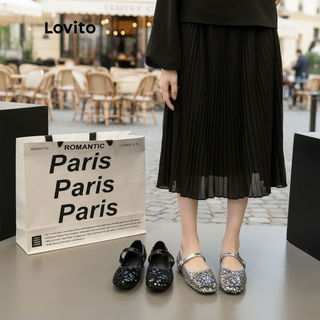 Lovito Vintage Plain Flash Sequin Mary Jane Flats Đảng Phù Hợp Với Ballet Flat Cho Nữ LFA65291\6