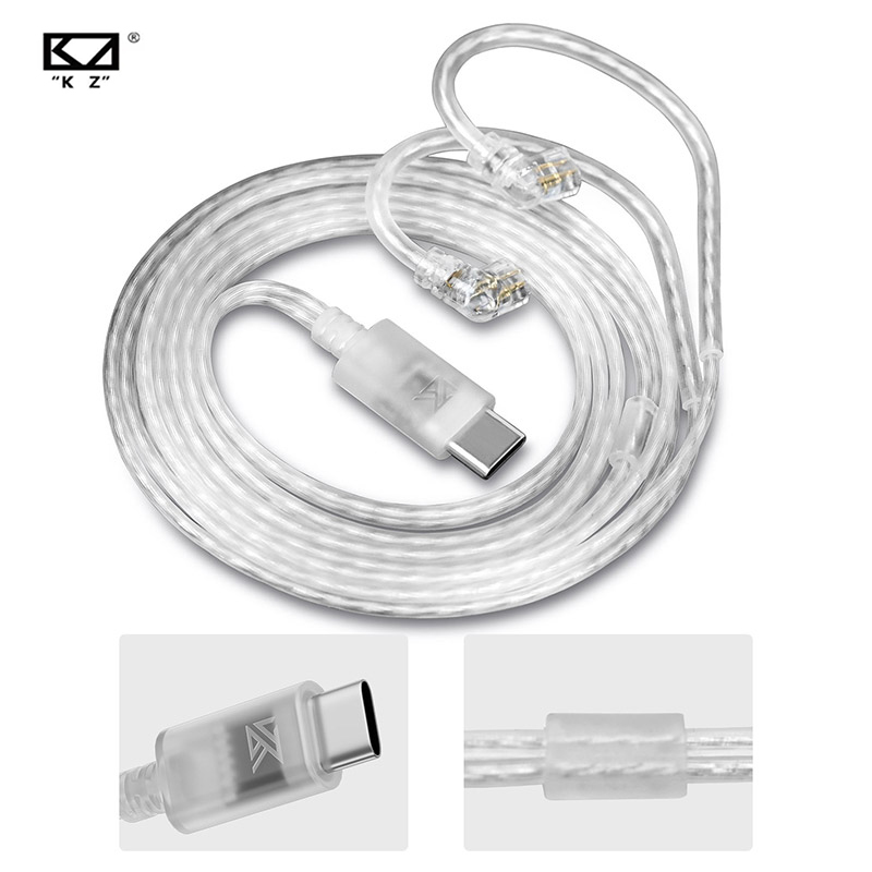 Cáp nâng cấp DAC KZ Silver 2 PIN, dây tai nghe cho KZ EDX PRO, Castor, Castor Pro, đầu cắm Type-C kè