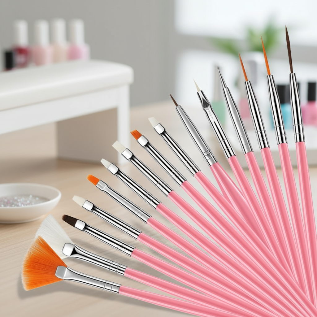 Bộ 15 cọ vẽ móng nghệ thuật, gồm cọ vẽ, cọ điêu khắc, cọ quạt, cọ chấm hoa, kim kim cương, bộ hoàn c