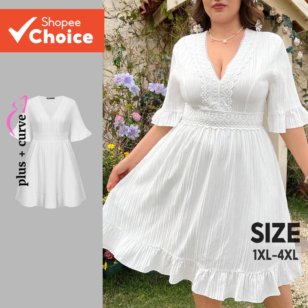 Đầm cổ xếp nếp trơn Boho dành cho nữ cỡ lớn LBL20583