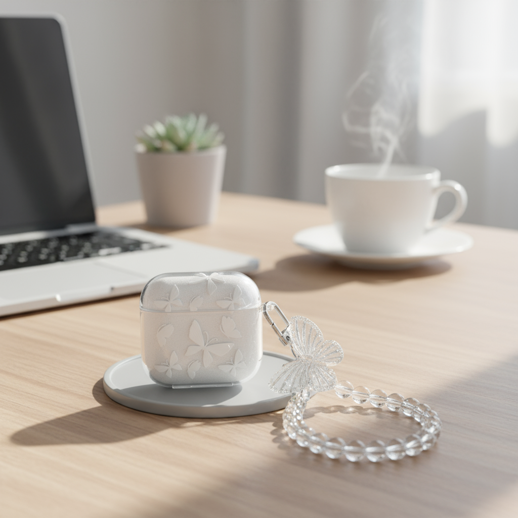 Ốp AirPods Bướm Trắng Sang Trọng cho AirPod 2/Pro/3, Ốp Mềm Có Giá Đỡ, Không Kèm Tai Nghe