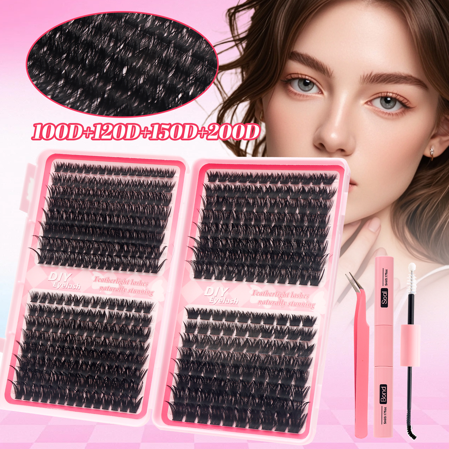 Cụm Lông Mi Giả DIY 30D-200D Cụm Lông Mi Cá Nhân D-Curly, Nối Mi Giả Dày 8-16mm, Chống Nước