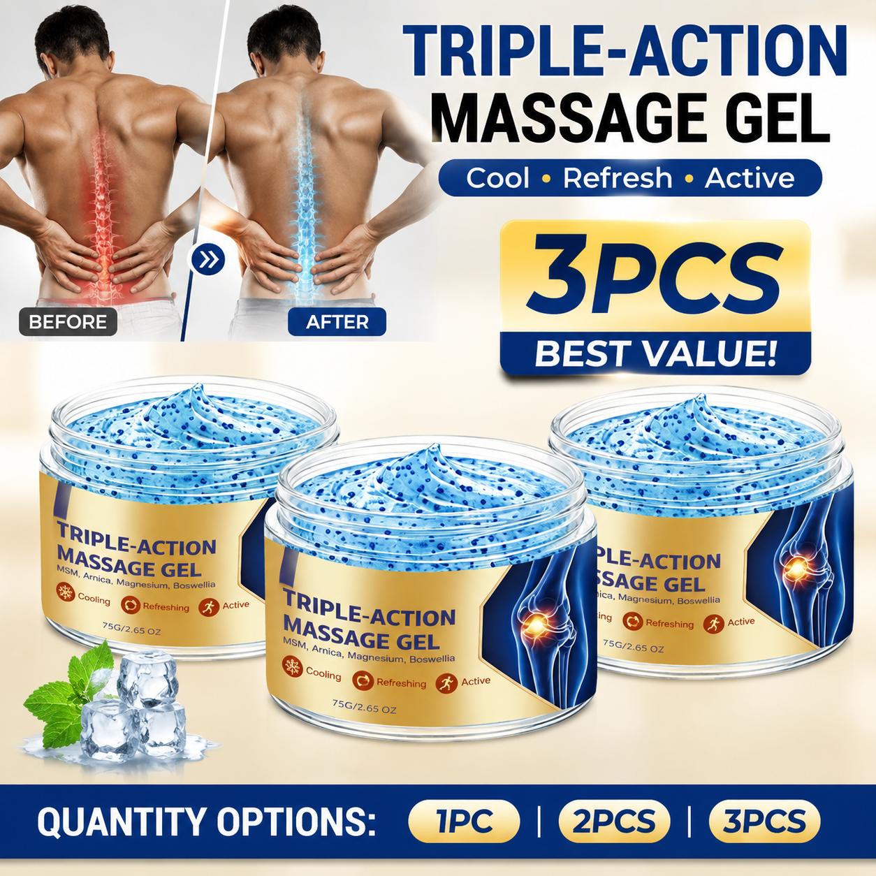 Gel làm mát khớp 75g – Arnica & Frankincense, Làm dịu cơn đau, không dính để thoải mái hàng ngày