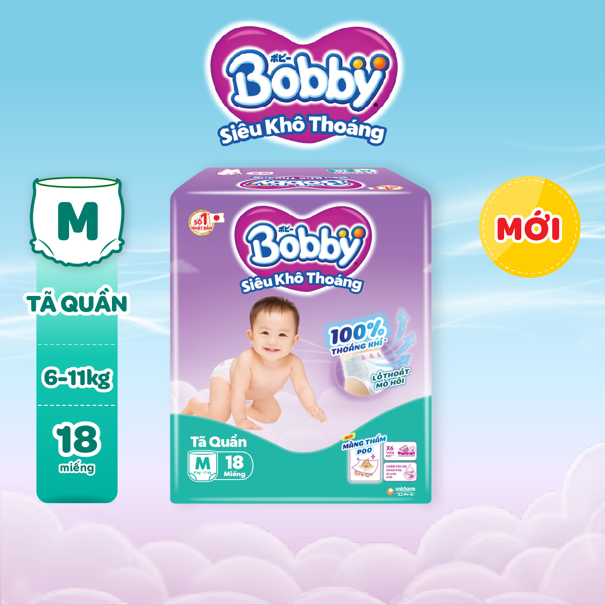 - Tã quần Bobby Quần Siêu Khô Thoáng M18