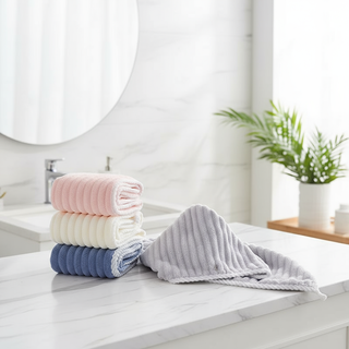  Mũ lau tóc thiết kế lượn sóng dày mềm thấm hút tốt vải lông cừu san hô dễ thương nhanh khô