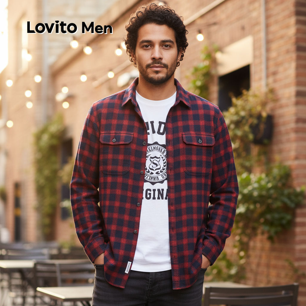 Lovito Áo sơ mi thường ngày cho mọi mùa áo sơ mi đỏ cho nam LNE1140826