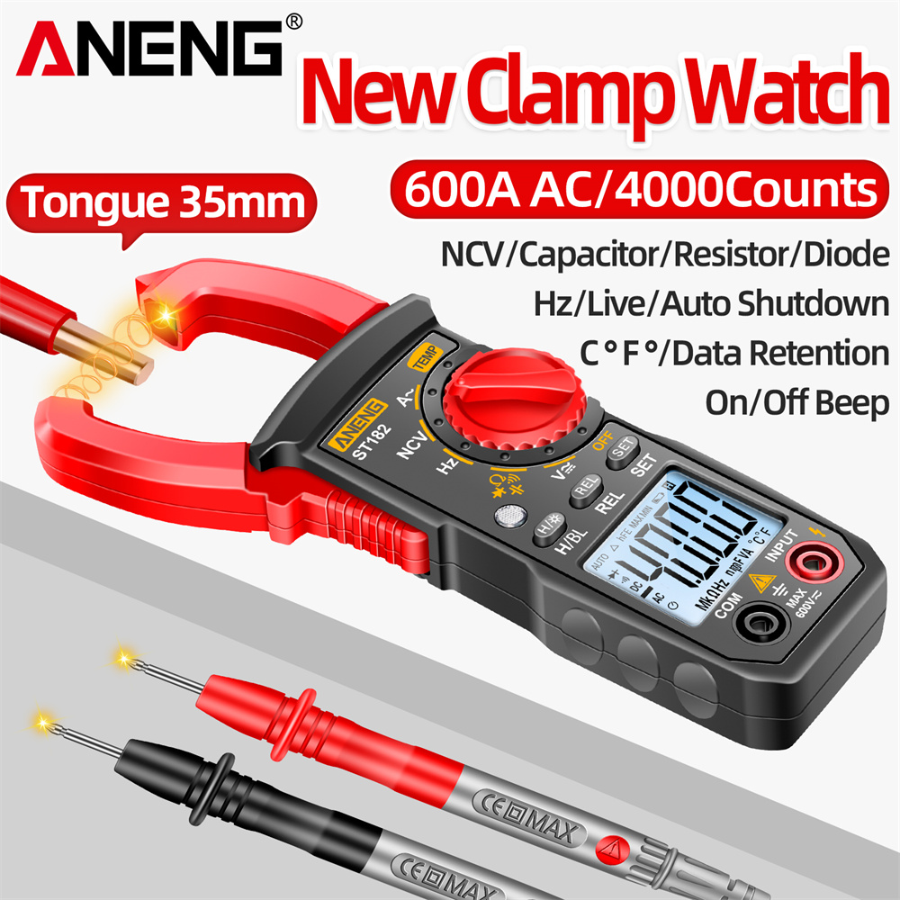Máy đo kẹp kỹ thuật số One Piece ANENG ST182, AC Dòng điện DC / AC Ampe kế điện áp Máy kiểm tra điện