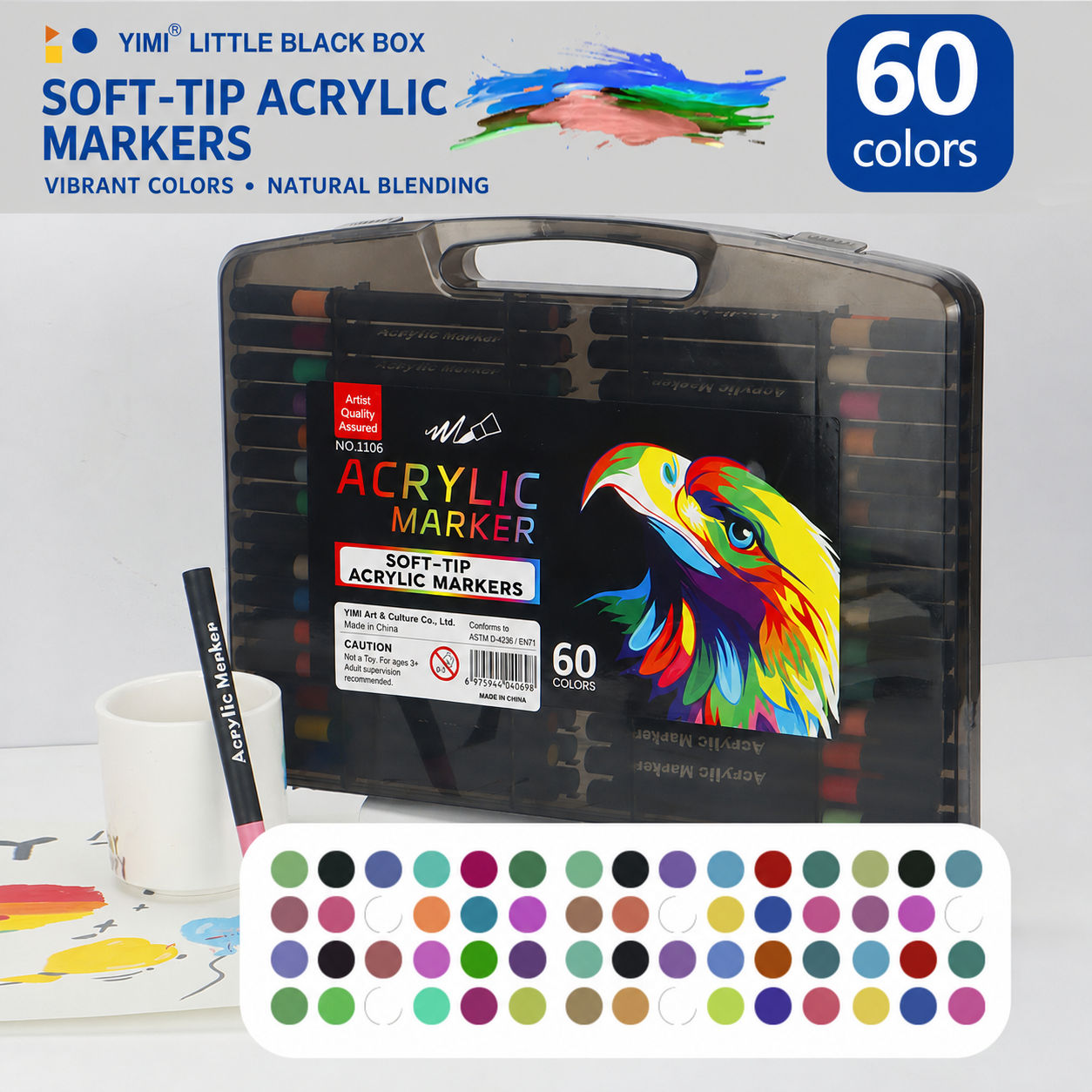 Miracle Works Acrylic Paint Markers 60 màu Brush Tip Art Marker Pens Set để vẽ tranh