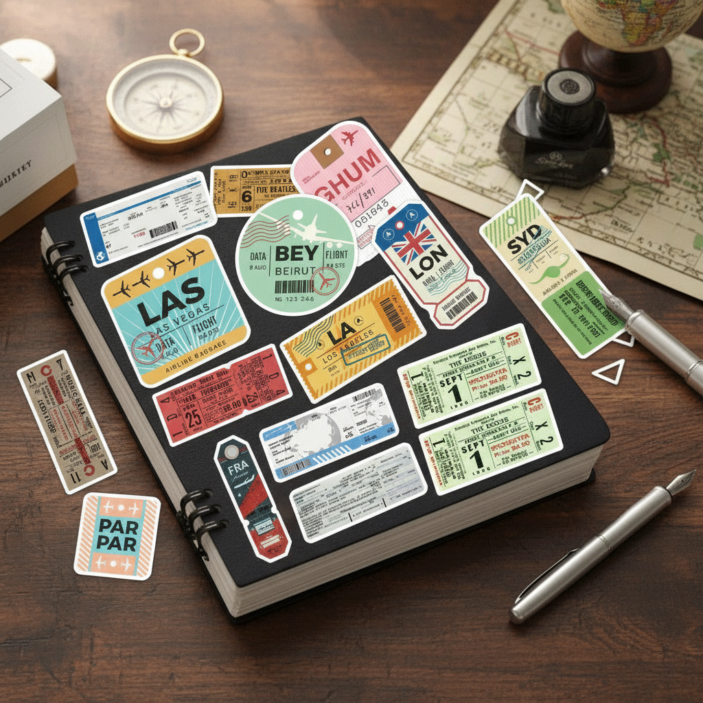 40 miếng dán vé máy bay cổ điển - Decal vinyl chống nước cho ốp điện thoại, vali & mũ bảo hiểm (Thiế