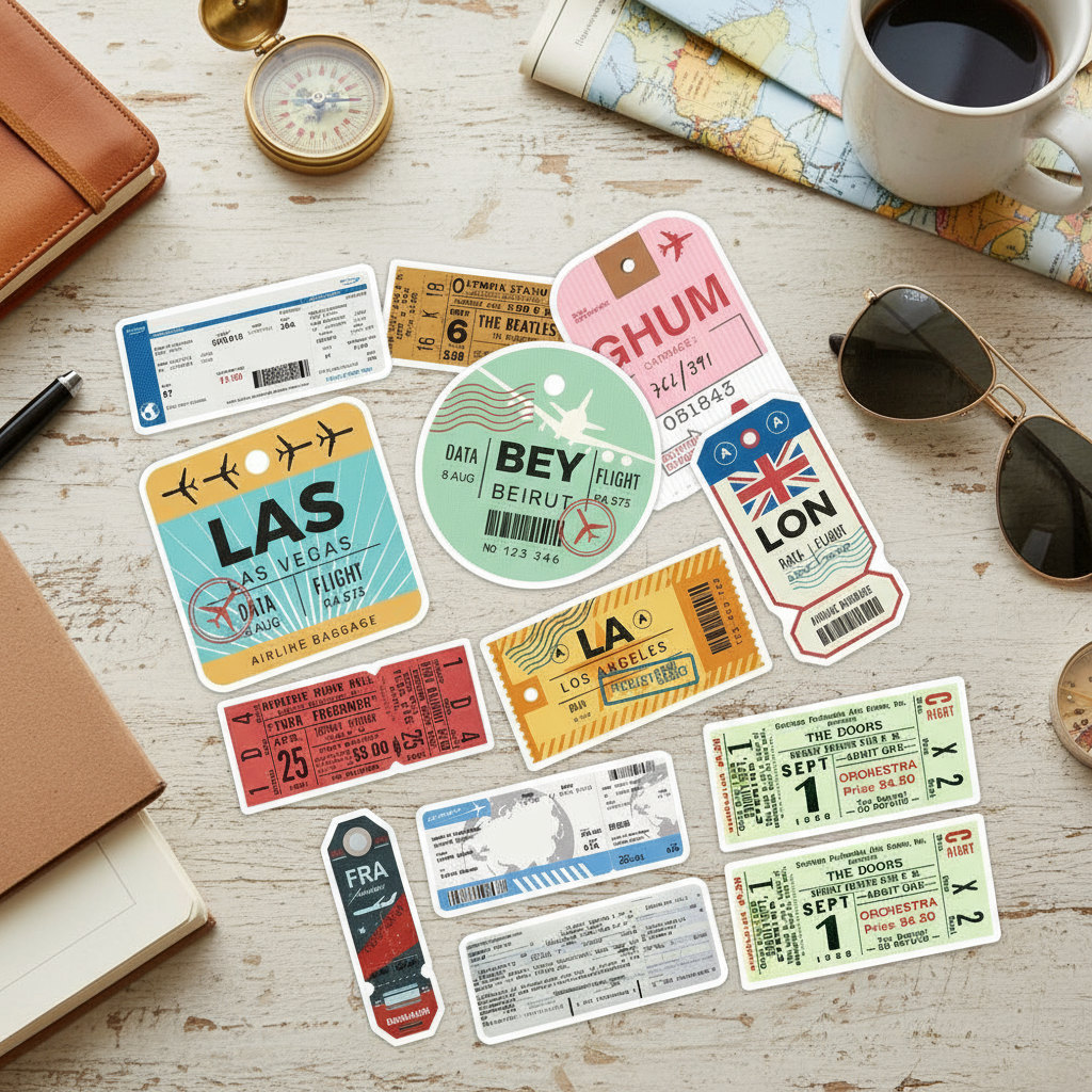 40 miếng dán vé máy bay retro - Decal vinyl chống nước cho ốp điện thoại, hành lý & mũ bảo hiểm (chủ