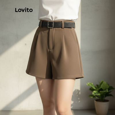 Lovito thanh lịch Quần Short Nữ Thiết Kế Nút Mùa Hè Mùa Xuân LNE29232 (Màu Nâu)