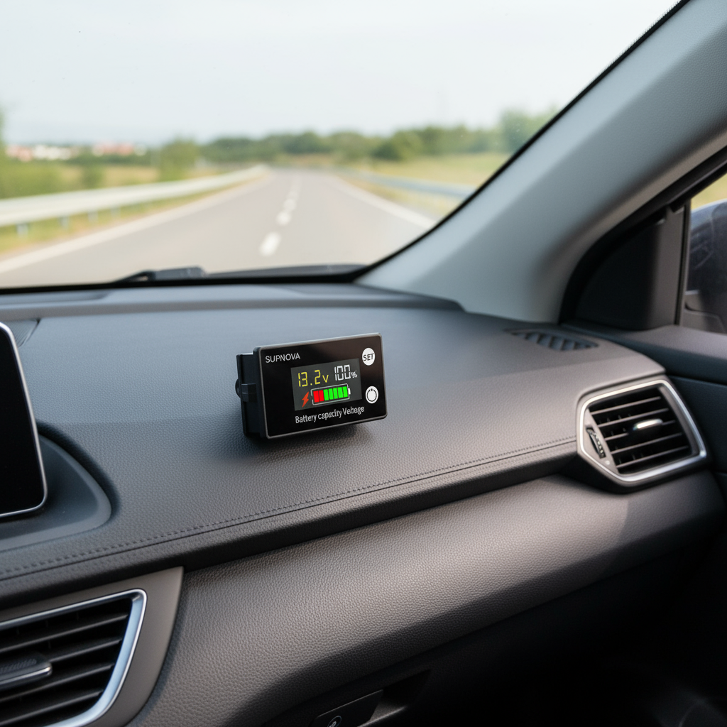 Chỉ báo mức pin và đồng hồ volt cho acquy axit chì, lithium, LiFePO4 DC 8V-100V kèm nhiệt độ cho xe 