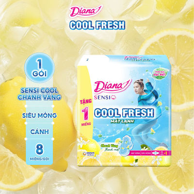 Băng vệ sinh Diana SS Cool Fresh Hương Chanh Vàng Siêu Mỏng Cánh 8+1 miếng/gói