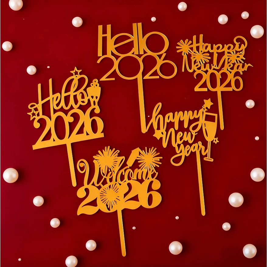 Happy New Year Acrylic Cake Topper For 2026 New Year's Day Eve 1 10 Pieces