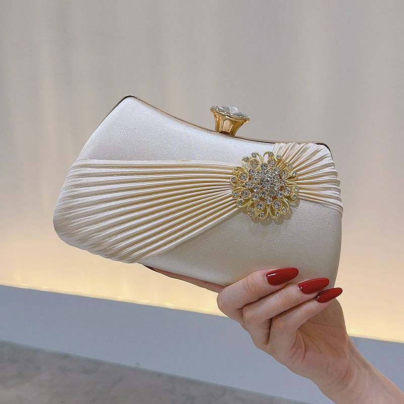 Satin Dạ Hội Túi Ly Hợp Nữ Túi Xách Kim Cương Giả Cô Dâu Tiệc Cưới Ví Thanh Lịch